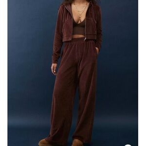 iets frans Velour Wide Leg Joggers in burgundy.